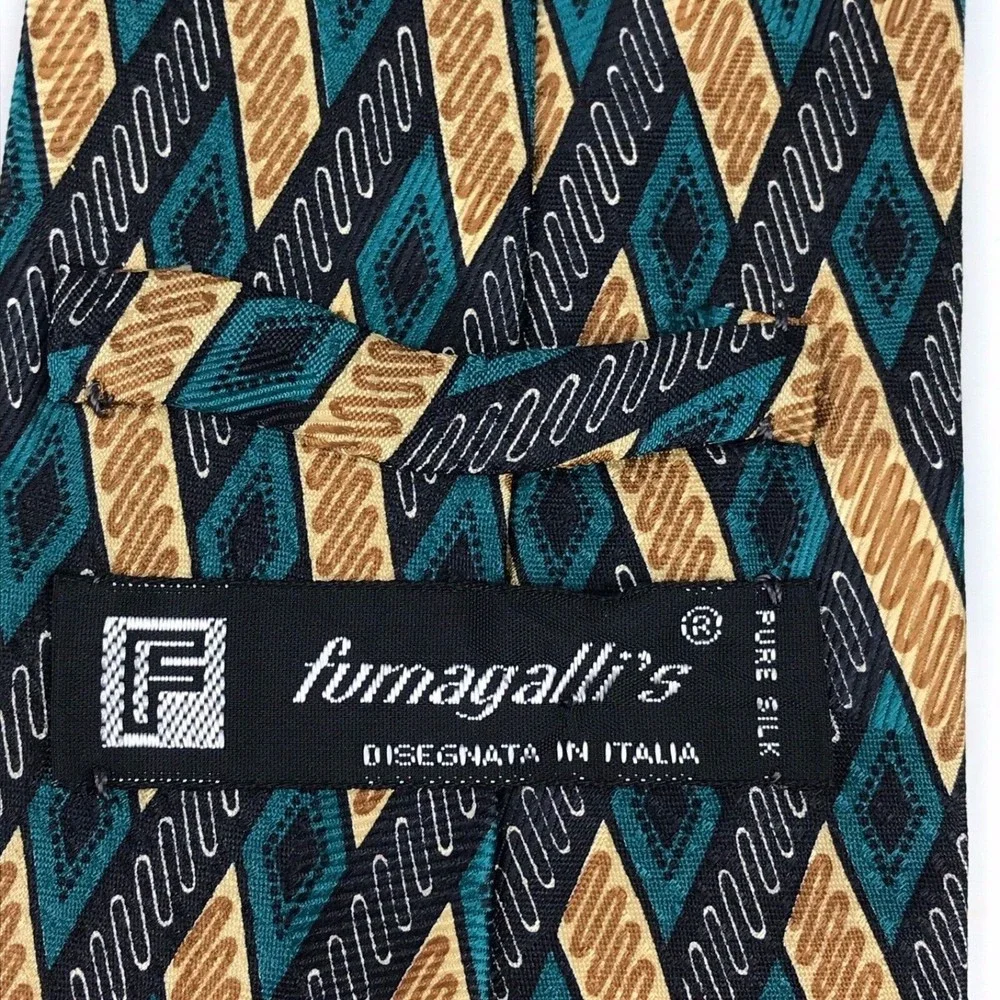 FUMAGALLI'S Men's Silk Necktie Italy Design Made in Spain Geometric Brown/Green